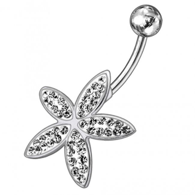 925 Sterling Silver Jewelled Flower Silver Navel Ring - Monster Piercing