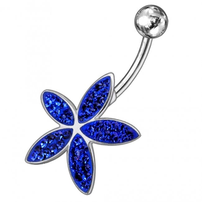 925 Sterling Silver Jewelled Flower Silver Navel Ring - Monster Piercing