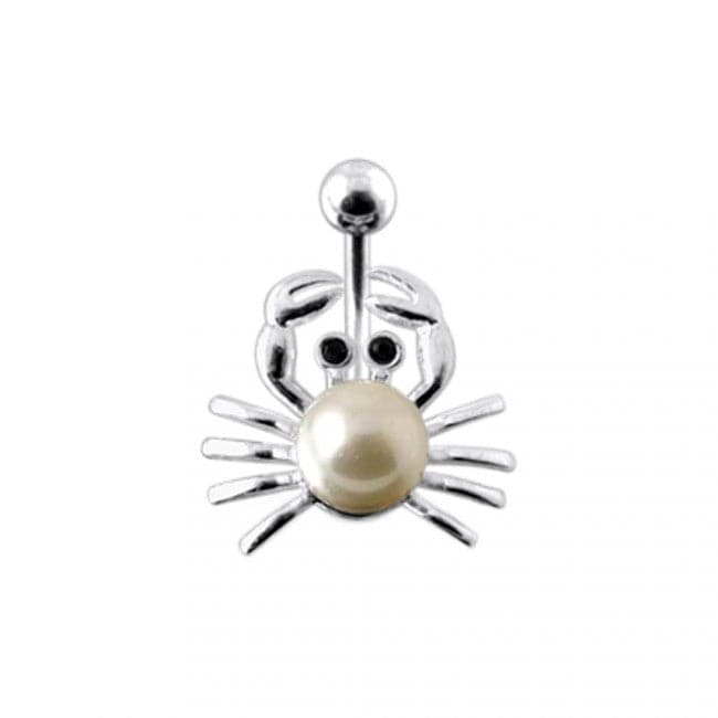 925 Sterling Silver Pearl Studded Spider Silver Belly Ring - Monster Piercing