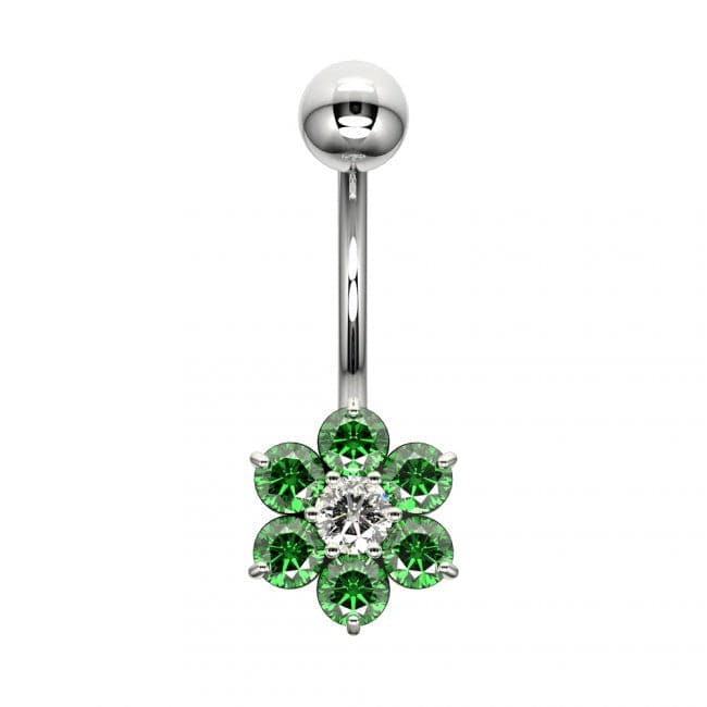 925 Sterling Silver Cute Jewelled Flower Silver Belly Ring - Monster Piercing