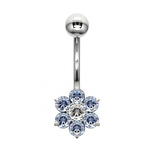 925 Sterling Silver Cute Jewelled Flower Silver Belly Ring - Monster Piercing