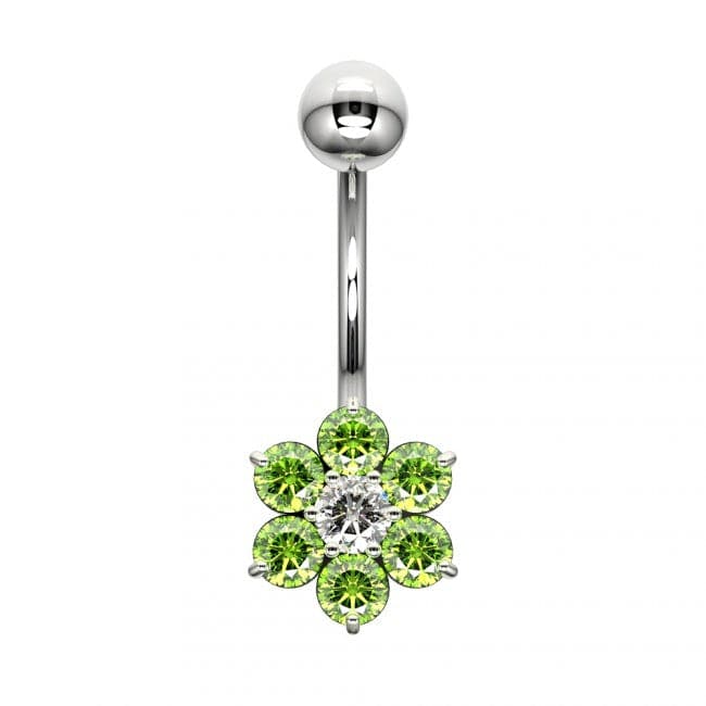 925 Sterling Silver Cute Jewelled Flower Silver Belly Ring - Monster Piercing