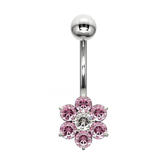 925 Sterling Silver Cute Jewelled Flower Silver Belly Ring - Monster Piercing