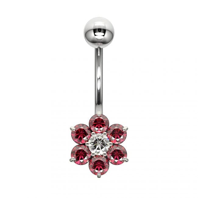 925 Sterling Silver Cute Jewelled Flower Silver Belly Ring - Monster Piercing