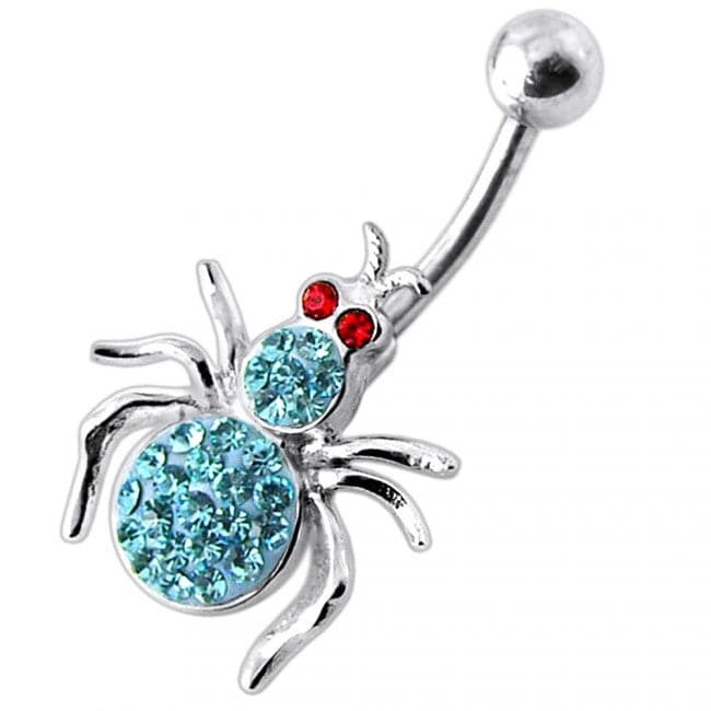 925 Sterling Silver Jewelled Spider Silver Belly Ring - Monster Piercing