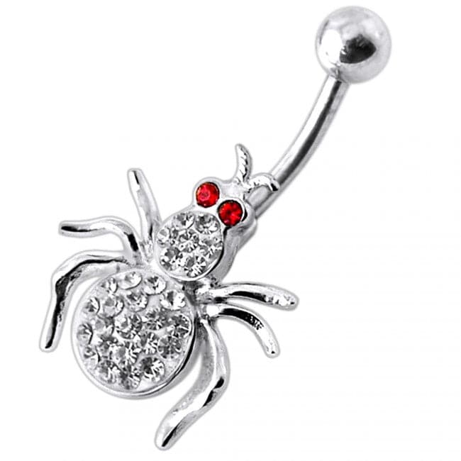 925 Sterling Silver Jewelled Spider Silver Belly Ring - Monster Piercing