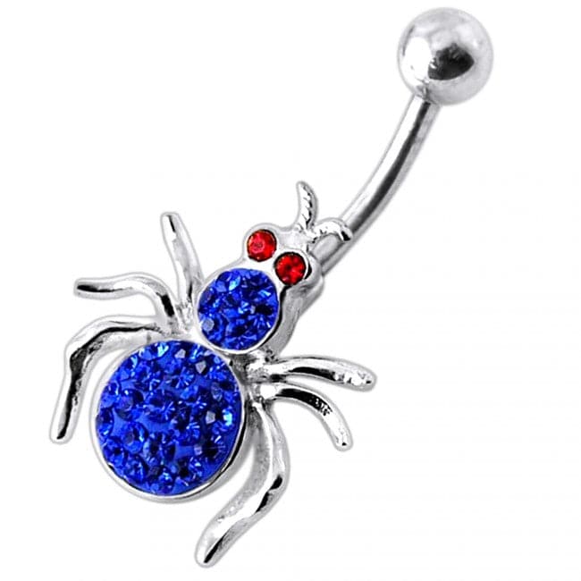 925 Sterling Silver Jewelled Spider Silver Belly Ring - Monster Piercing