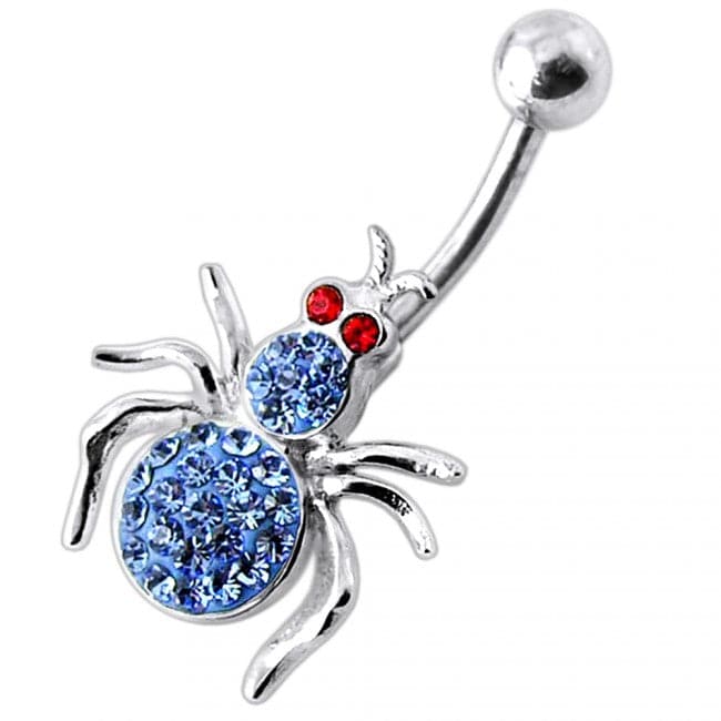925 Sterling Silver Jewelled Spider Silver Belly Ring - Monster Piercing