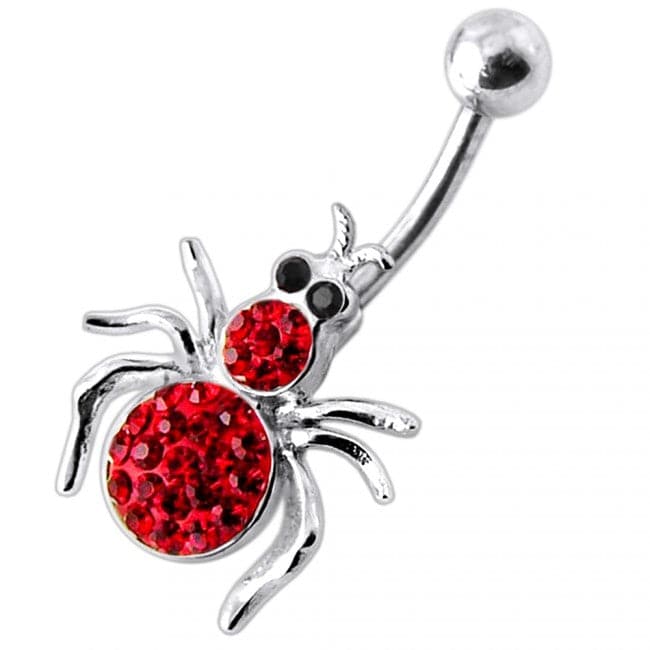 925 Sterling Silver Jewelled Spider Silver Belly Ring - Monster Piercing