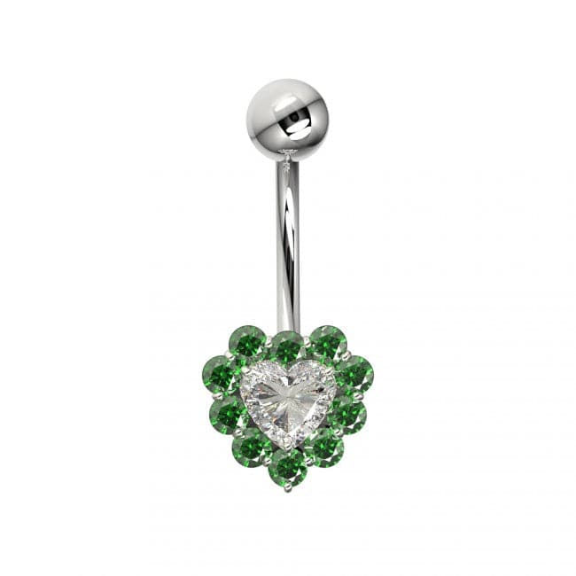925 Sterling Silver Heart Design Surgical Steel Belly Ring - Monster Piercing