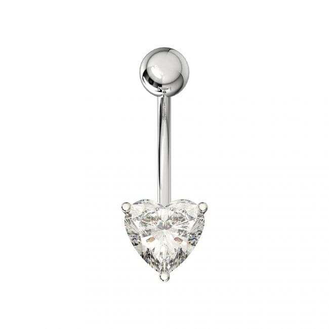 925 Sterling Silver Single Jewelled Heart in Claw Setting Navel Belly Bar - Monster Piercing