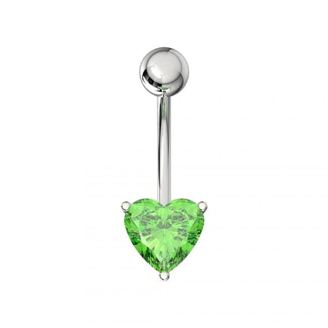 925 Sterling Silver Single Jewelled Heart in Claw Setting Navel Belly Bar - Monster Piercing