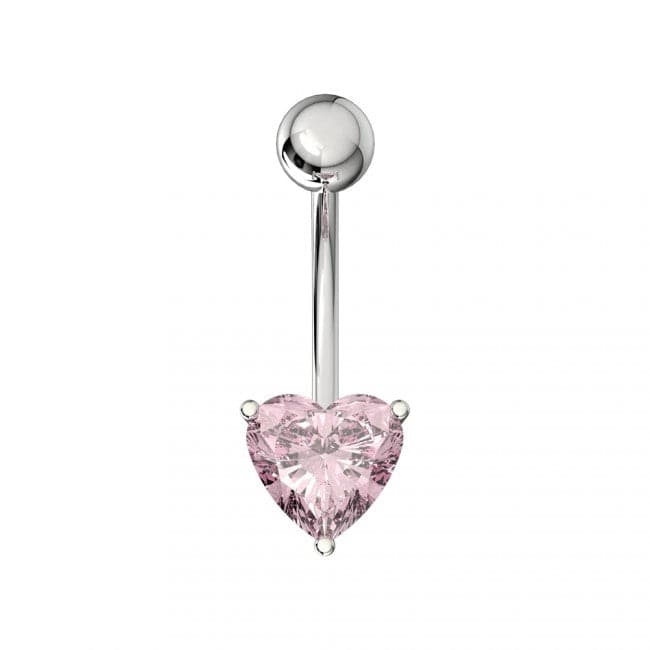 925 Sterling Silver Single Jewelled Heart in Claw Setting Navel Belly Bar - Monster Piercing