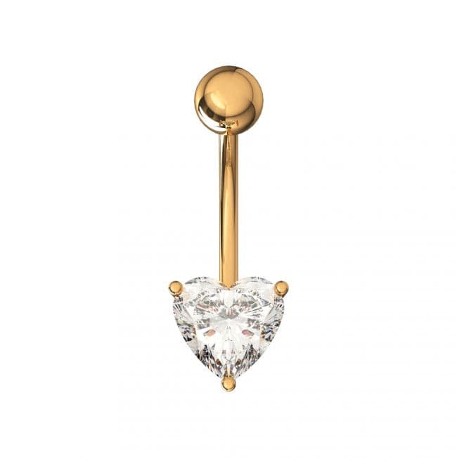 925 Sterling Silver Single Jewelled Heart in Claw Setting Navel Belly Bar - Monster Piercing
