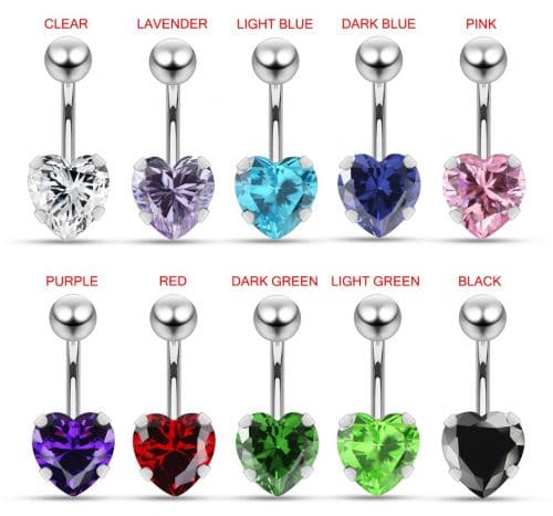 316L Surgical Steel Studded Heart Belly Ring - Monster Piercing