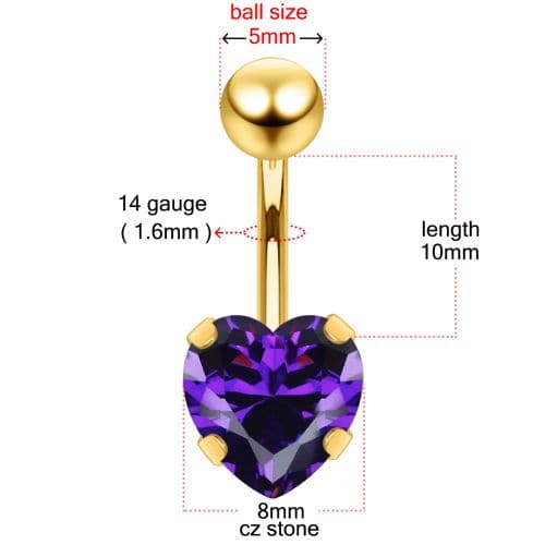 316L Surgical Steel Studded Heart Belly Ring - Monster Piercing