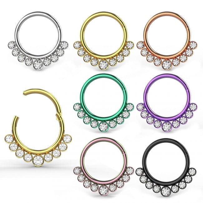 316L Surgical Steel and CZ Stones in Bezel Set Hinged Segment Ring - Monster Piercing