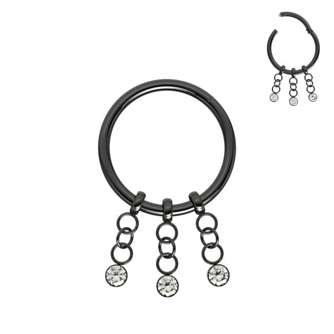 316L Surgical Steel 3 CZ Stones Dangling Hinged Segment Clicker Ring - Monster Piercing