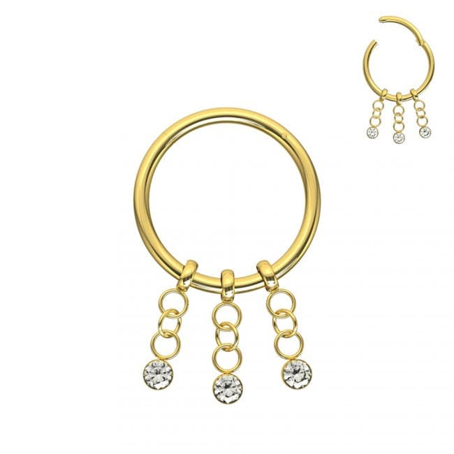 316L Surgical Steel 3 CZ Stones Dangling Hinged Segment Clicker Ring - Monster Piercing