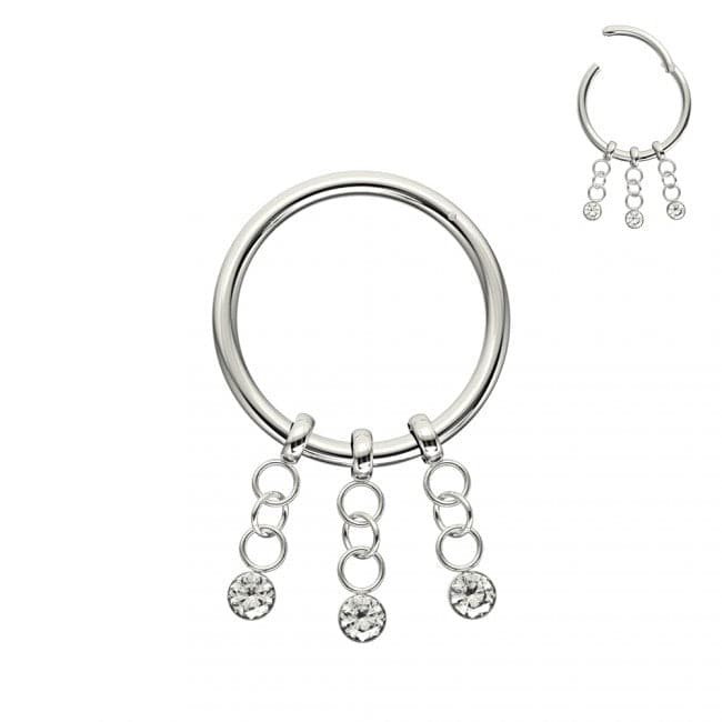 316L Surgical Steel 3 CZ Stones Dangling Hinged Segment Clicker Ring - Monster Piercing