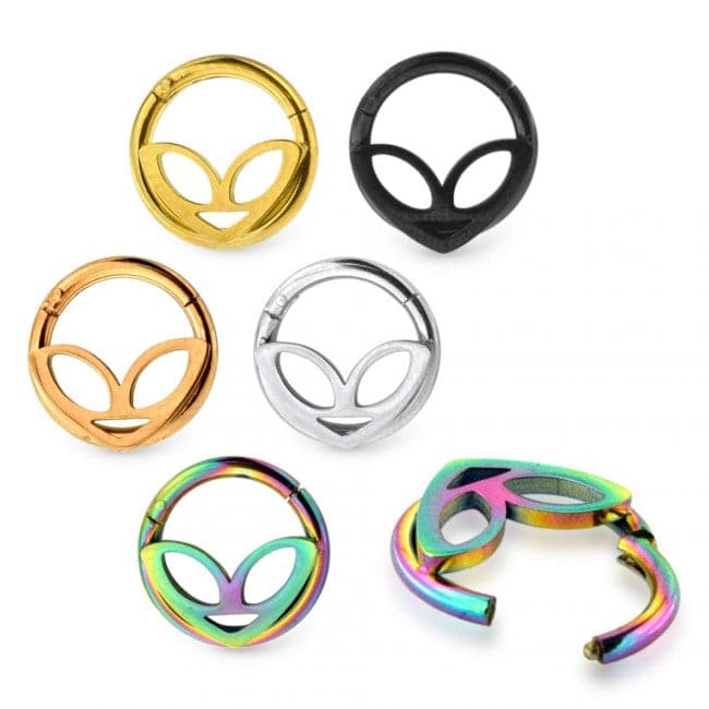 316L Surgical Steel Alien Head Hinged Segment Clicker Ring - Monster Piercing
