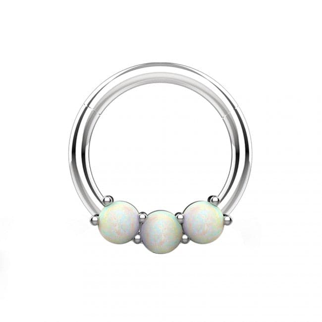316L Surgical Steel Triple Opal Studded Hinged Segment Clicker Ring - Monster Piercing