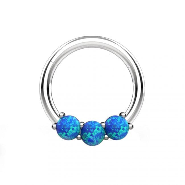 316L Surgical Steel Triple Opal Studded Hinged Segment Clicker Ring - Monster Piercing