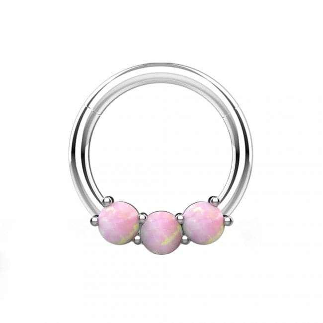 316L Surgical Steel Triple Opal Studded Hinged Segment Clicker Ring - Monster Piercing