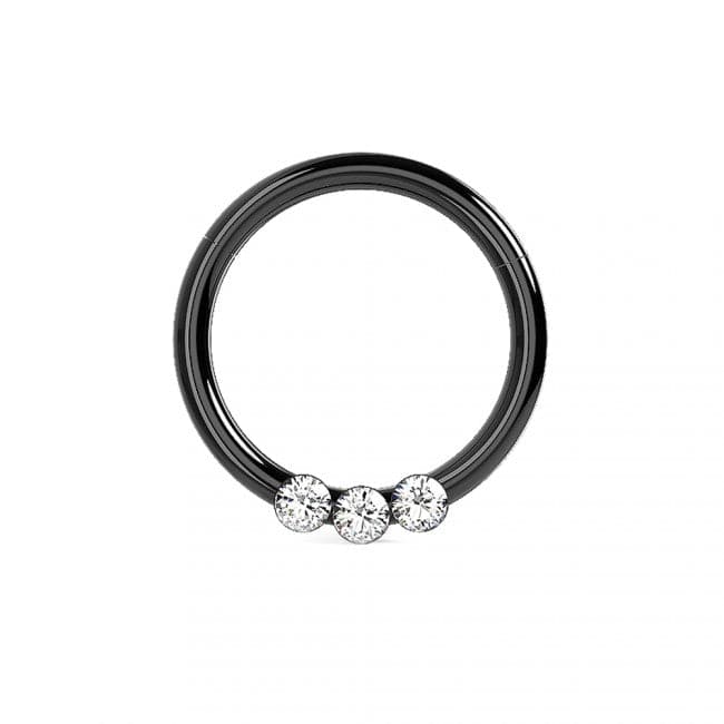 316L Surgical Steel Triple CZ Jewelled Classic Segment Clicker Ring - Monster Piercing