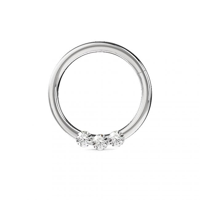316L Surgical Steel Triple CZ Jewelled Classic Segment Clicker Ring - Monster Piercing