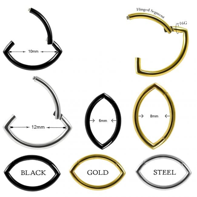 316L Surgical Steel Oval Classic Hinged Segment Clicker Ring - Monster Piercing