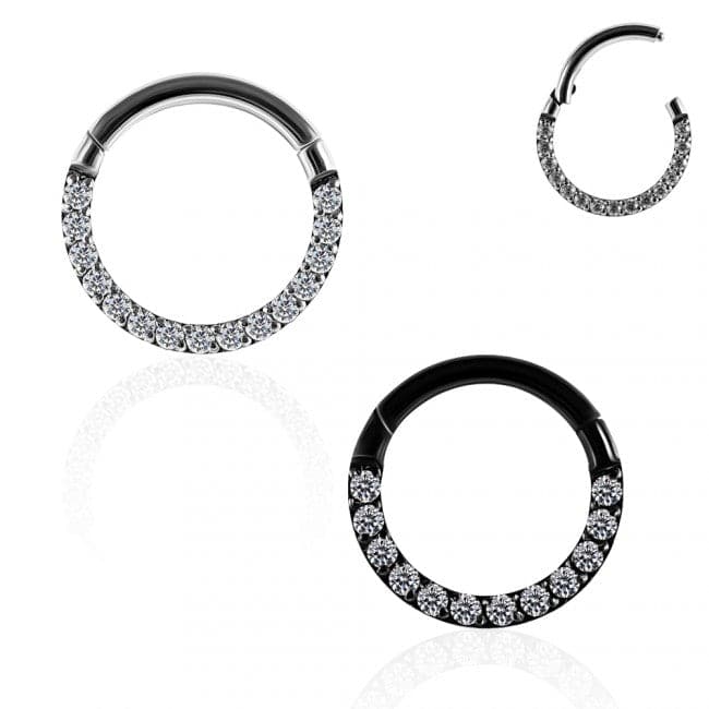 G23 Titanium Pave Crystal Hinged Clicker Segment Ring - Monster Piercing