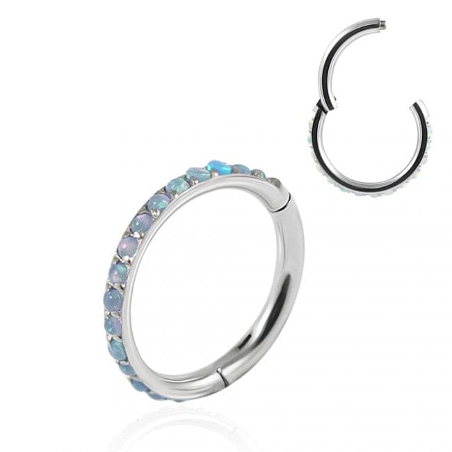 316L Surgical Steel Inlaid Opal Hinged Clicker Segment Ring - Monster Piercing