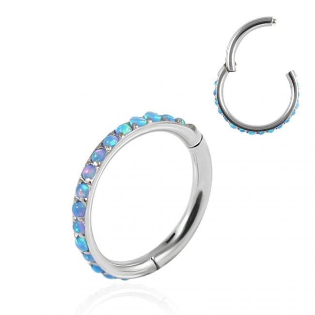 316L Surgical Steel Inlaid Opal Hinged Clicker Segment Ring - Monster Piercing