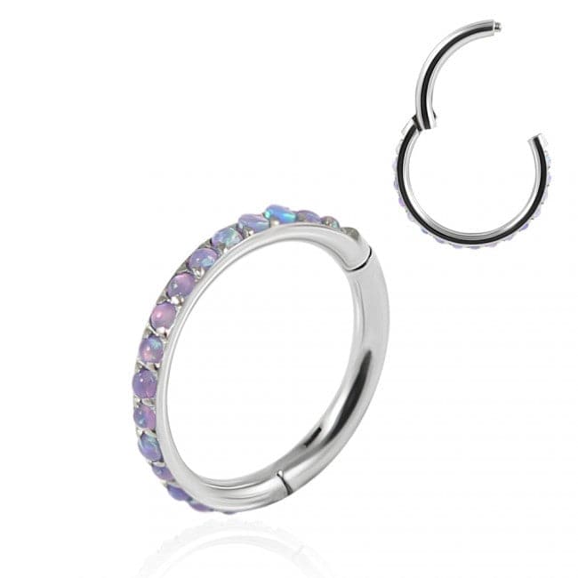 316L Surgical Steel Inlaid Opal Hinged Clicker Segment Ring - Monster Piercing