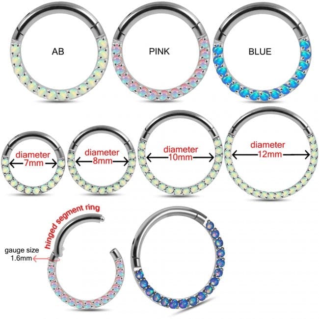 316L Surgical Steel Opal Studded Hinged Clicker Segment Ring - Monster Piercing