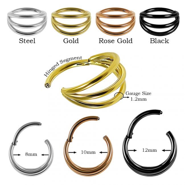 316L Surgical Steel Triple Stack Hinged Segment Clicker Ring - Monster Piercing