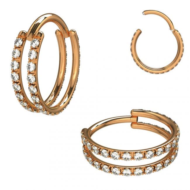 316L Surgical Steel Double Line Jewelled Hinged Segment Clicker Ring - Monster Piercing