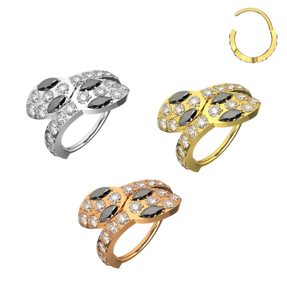 316L Surgical Steel CZ Jewelled Double Headed Snake Hinged Segment Clicker - Monster Piercing