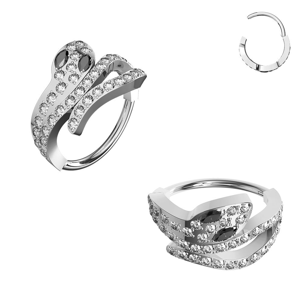 316L Surgical Steel CZ Jewelled Snake Hinged Segment Clicker - Monster Piercing