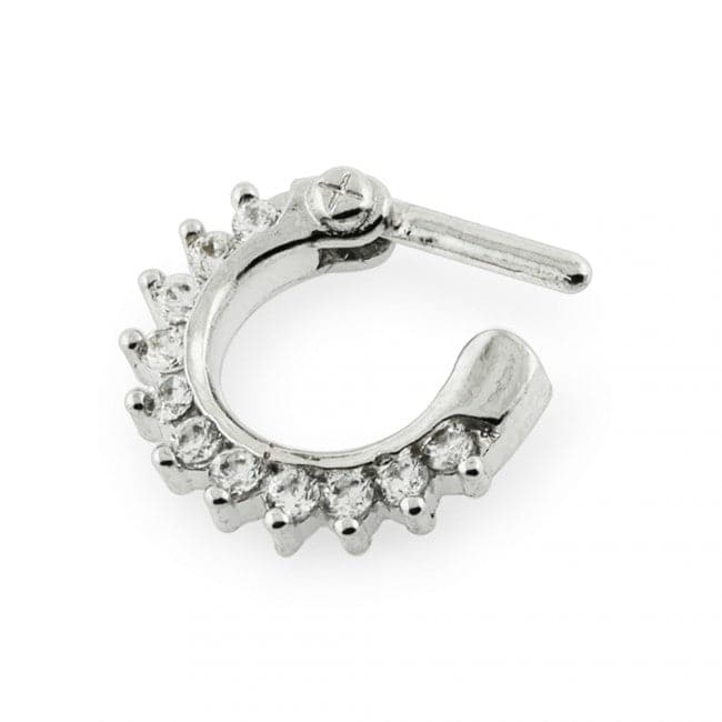 316L Surgical Steel Single Line Pronged CZs Septum Clicker - Monster Piercing