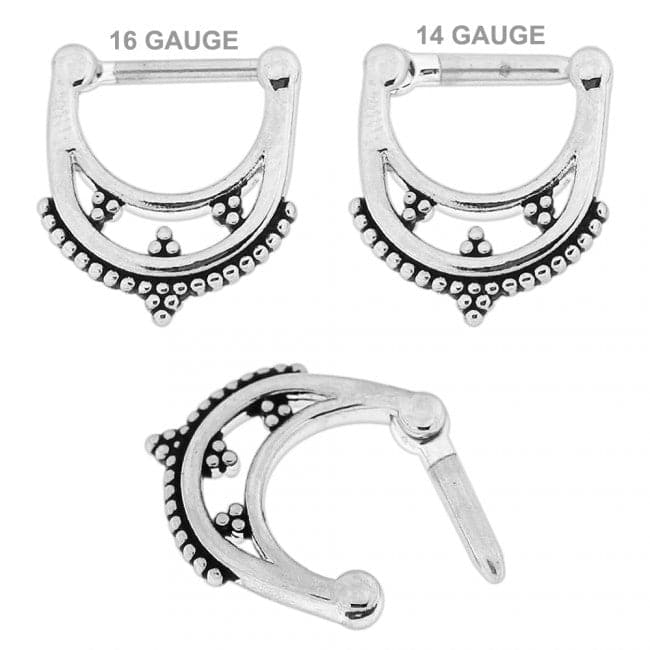 316L Surgical Steel Tribal Dots Paved Septum Clicker Ring - Monster Piercing