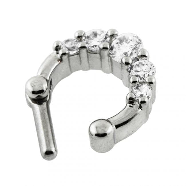 316L Surgical Steel Five Pronged Clear CZs Septum Piercing Clicker Ring - Monster Piercing