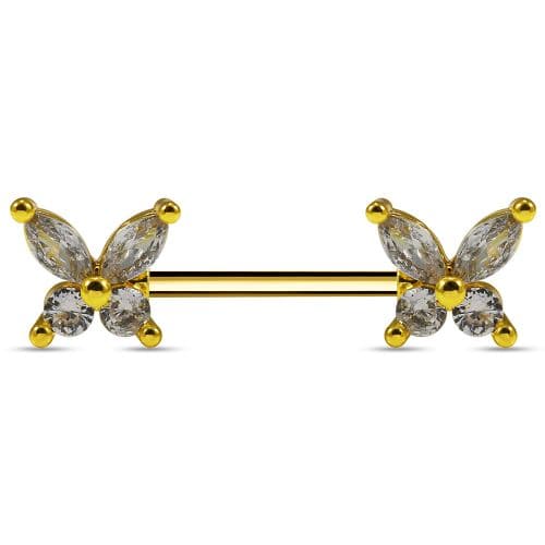316L Surgical Steel Butterfly Jewelled Nipple Bar - Monster Piercing
