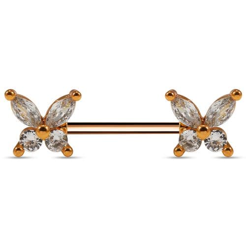 316L Surgical Steel Butterfly Jewelled Nipple Bar - Monster Piercing