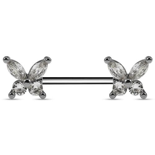 316L Surgical Steel Butterfly Jewelled Nipple Bar - Monster Piercing