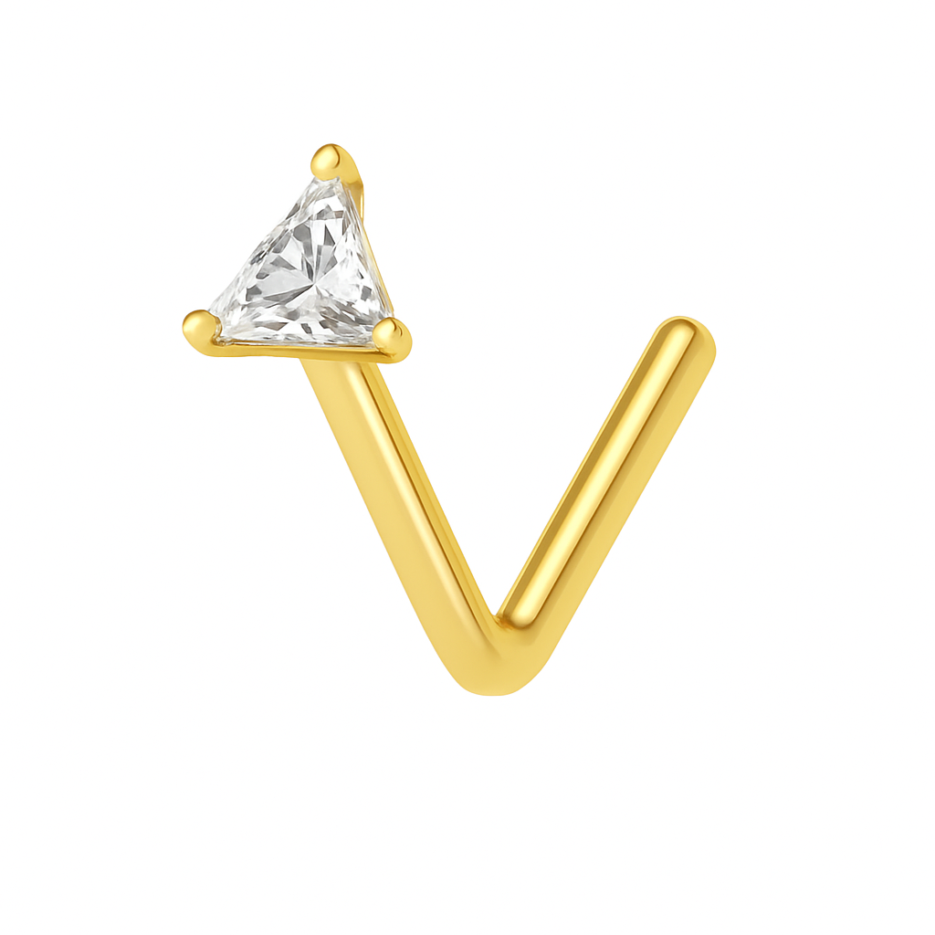 9K Gold Triangle Stone L-Shape Nose Stud - Monster Piercing