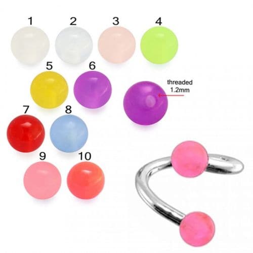 316L Surgical Steel Twisted Barbell With Pastel UV Balls (Pack of 10) - Monster Piercing