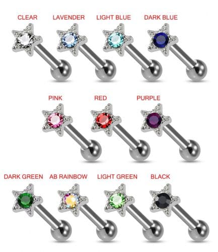 925 Sterling Silver Star CZ Jewelled Cartilage Tragus Piercing Ear Stud - Monster Piercing