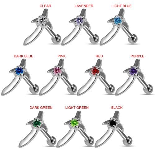 925 Sterling Silver Sword CZ Jewelled Cartilage Ear Stud - Monster Piercing